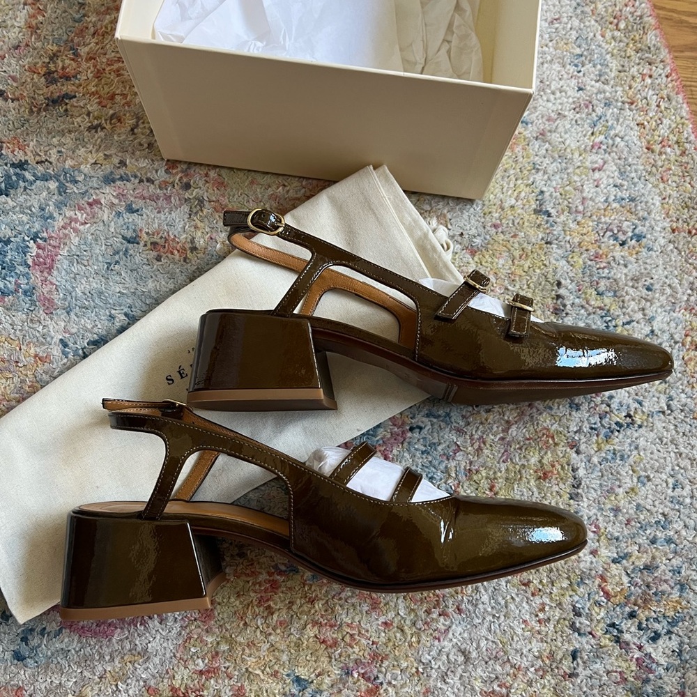 Sezane Paula Babies Patent Khaki - Size 7 - Picture 9 of 14